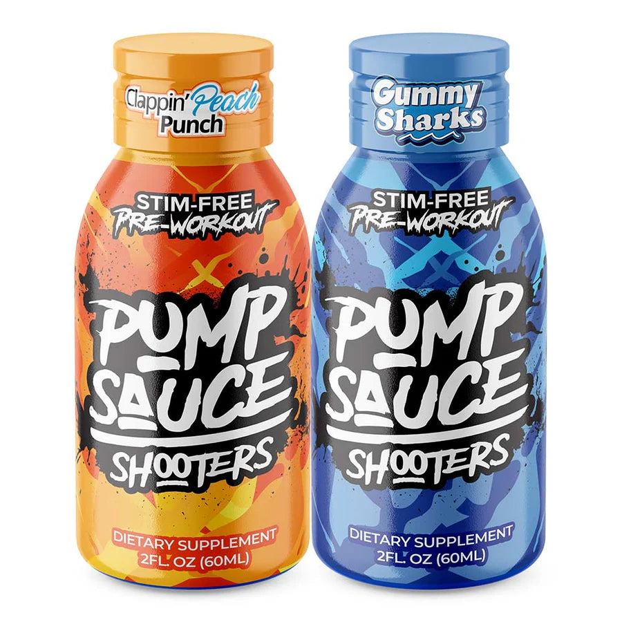 Pump Sauce Shooters 12ct Variety Box (6 x Gummy Shark - 6 x Peach Punch)