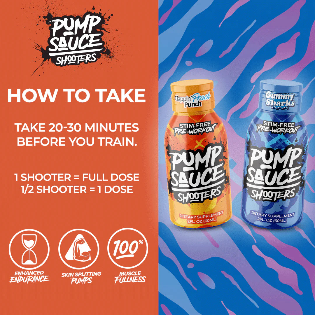 Pump Sauce Shooters 12ct Variety Box (6 x Gummy Shark - 6 x Peach Punch)