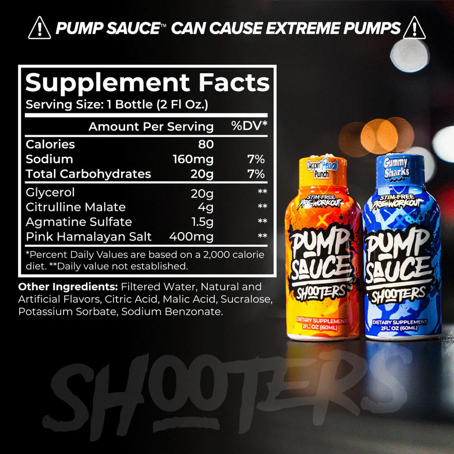 Pump Sauce Shooters 12ct Variety Box (6 x Gummy Shark - 6 x Peach Punch)