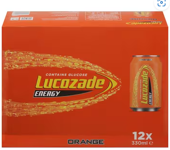 Lucozade Energy Drink, Orange (High Carb RTD) x 12